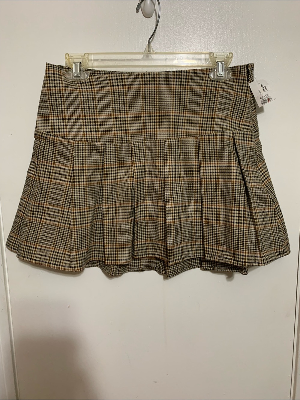 RSQ Plaid Pleated Mini Skirt Size M NWT Brown Preppy Academia